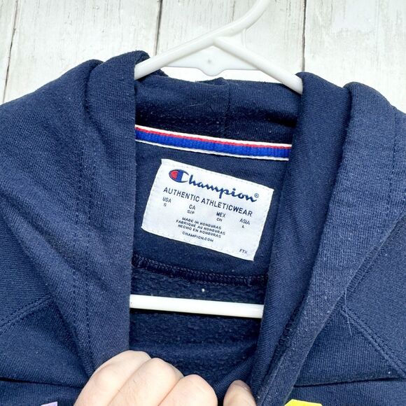 Champion Hoodie Women Size Small Blue Open Pocket Cotton Logo Pastel Casual Fit - Picture 2 of 4